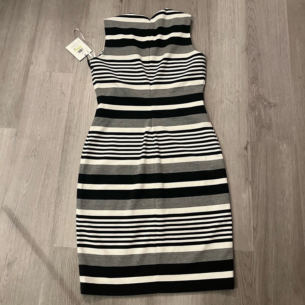 NWT Calvin Klein Black White Gray Sleeveless Striped Shift Sheath Dress - Picture 2 of 6